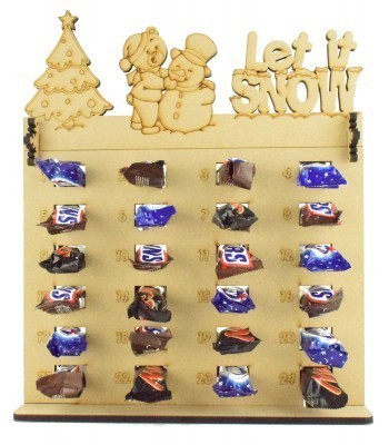 6mm Mars, Snickers and Milkyway Chocolate Bars Funsize Minis Holder Advent Calendar with 'Let it snow' Teddy & Snowman Topper